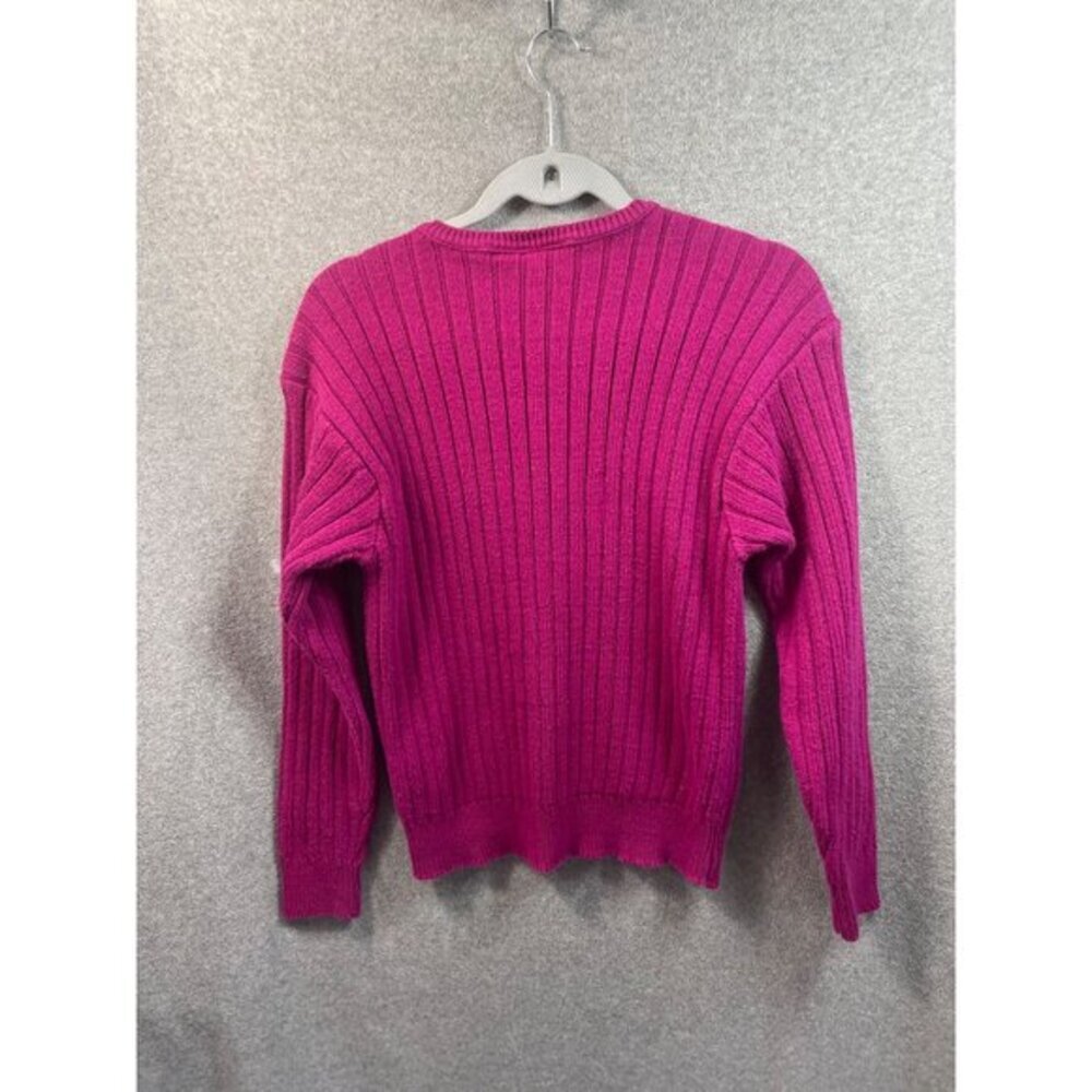 Lizwear Ribbed Knit Sweater Crewneck Long Sleeve Pullover‎ Top Magenta Pink - Picture 2 of 8